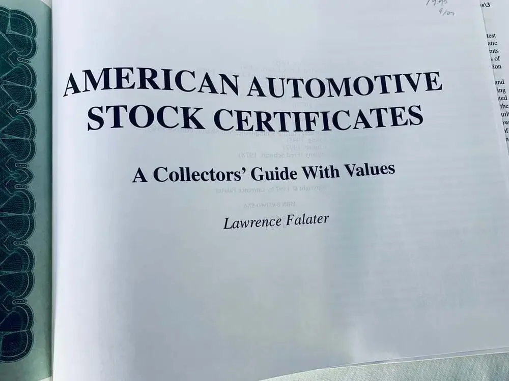 Book American Automotive Stock Certificates Lawrence Falater reference book